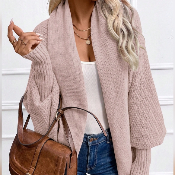 Solid Color Batwing Sleeve Long Sleeve Cardigan - Picture 2 of 5